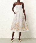 Zimmermann - Zimmermann Natura Ruched Midi Dress in Ivory Wild Flowers