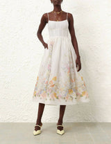 Zimmermann Natura Ruched Midi Dress in Ivory Wild Flowers view 1