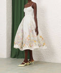 Zimmermann - Zimmermann Natura Ruched Midi Dress in Ivory Wild Flowers