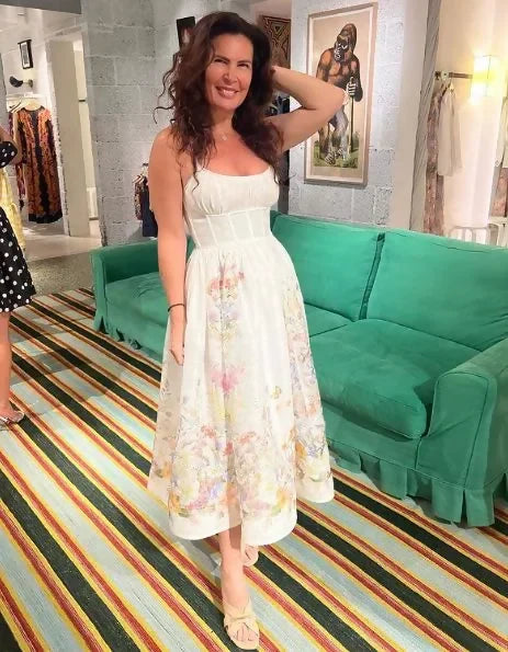 knee length dresses for ladies Zimmermann Natura Ruched Midi Dress Ivory Wild Flowers Size 1/AU 10