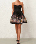Zimmermann - Zimmermann Natura Ruched Mini Dress in Black Wild Flowers