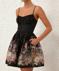 Zimmermann - Zimmermann Natura Ruched Mini Dress in Black Wild Flowers
