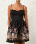 Zimmermann - Zimmermann Natura Ruched Mini Dress in Black Wild Flowers