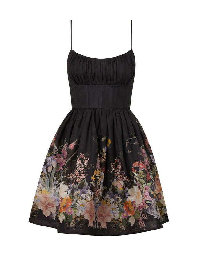 Zimmermann - Zimmermann Natura Ruched Mini Dress in Black Wild Flowers