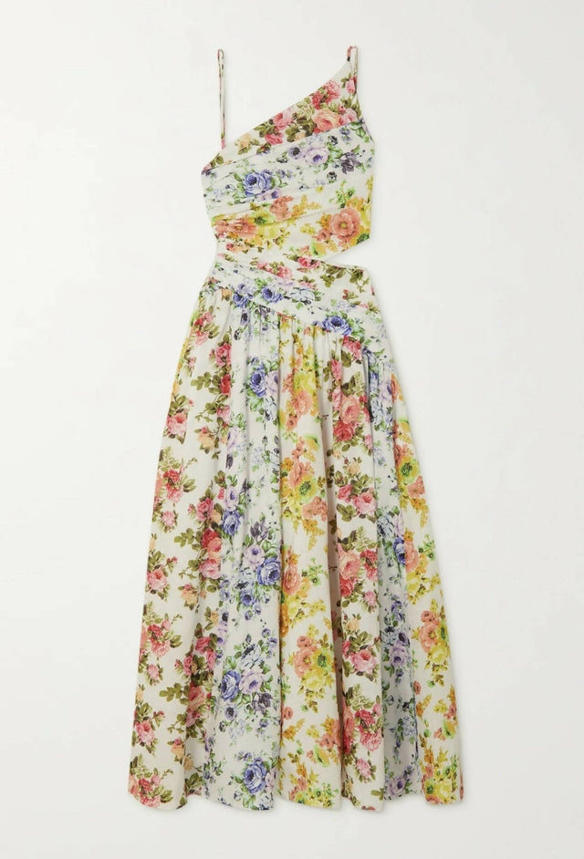 Zimmermann - Zimmermann Net Sustain Asymmetric Open-Back Floral-Print Organic Linen Midi Dress