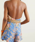 Zimmermann Netaporter Exclusive August Belted Floral-Print Linen Halterneck Playsuit - 10 / Multi - Playsuits