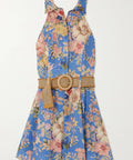 Zimmermann Netaporter Exclusive August Belted Floral-Print Linen Halterneck Playsuit - 10 / Multi - Playsuits