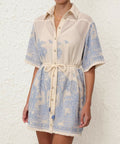 Zimmermann Ottie Palm Mini Dress Cream/Blue - 4 / Print - Dresses