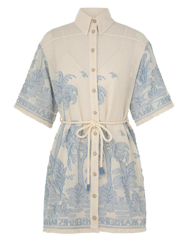 Zimmermann Ottie Palm Mini Dress Cream/Blue - 4 / Print - Dresses