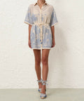 Zimmermann Ottie Palm Mini Dress Cream/Blue - 4 / Print - Dresses
