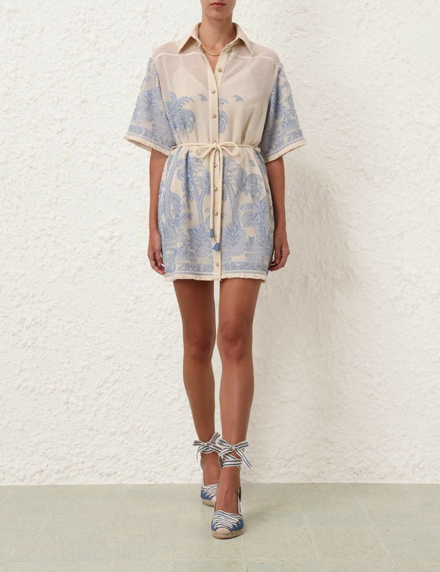 Zimmermann Ottie Palm Mini Dress Cream/Blue - 4 / Print - Dresses