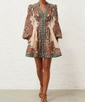 Zimmermann Ottie Plunge Mini Dress in Multi Paisley - Dresses