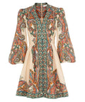 Zimmermann Ottie Plunge Mini Dress in Multi Paisley - Dresses