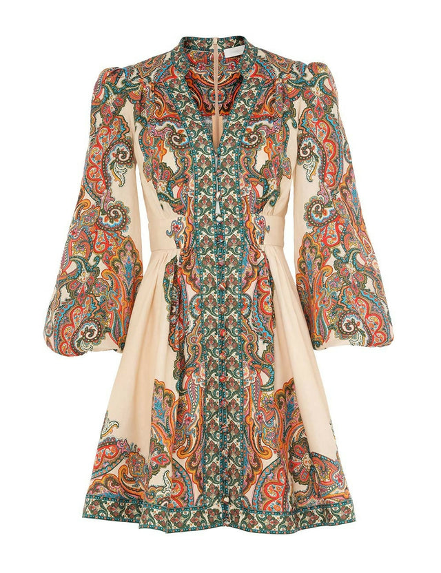 Zimmermann Ottie Plunge Mini Dress in Multi Paisley - Dresses