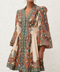 Zimmermann Ottie Plunge Mini Dress in Multi Paisley - Dresses