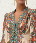Zimmermann Ottie Plunge Mini Dress in Multi Paisley - Dresses
