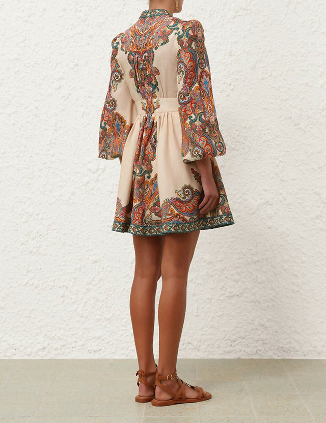 Zimmermann Ottie Plunge Mini Dress in Multi Paisley - Dresses