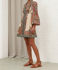 Zimmermann Ottie Plunge Mini Dress in Multi Paisley - Dresses