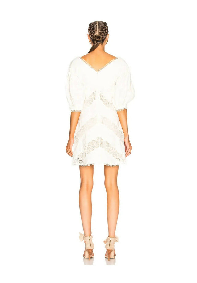 Zimmermann Painted Heart Chevron Mini White Size 2 - 12 / White - Dresses