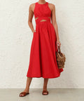 Zimmermann Patience Midi Dress in Dark Red - Dresses