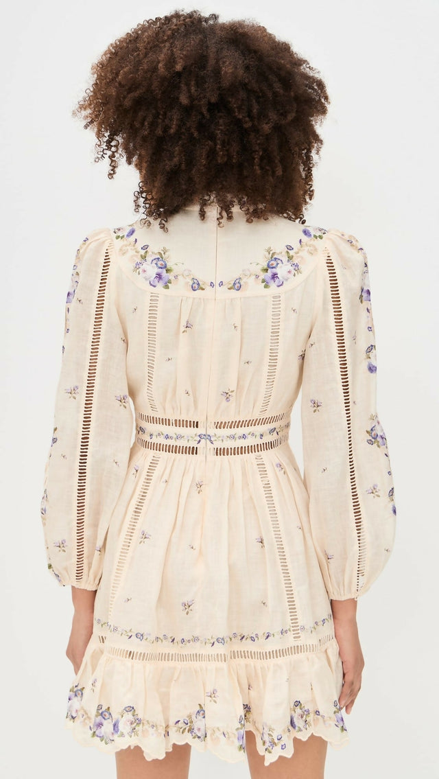 Zimmermann Patience Plunge Mini Dress - 10 / Floral - Dresses