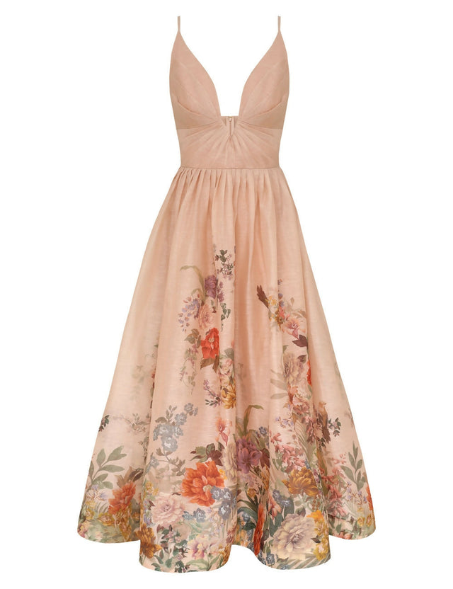 Zimmermann Pavilion V Neck Midi Dress - Peach Multi Floral Zimmermann Pavilion V Neck Midi Dress - Peach Multi Floral