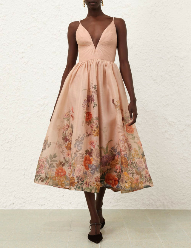 princess polly baby blue dress Zimmermann Pavilion V Neck Midi Dress - Peach Multi Floral