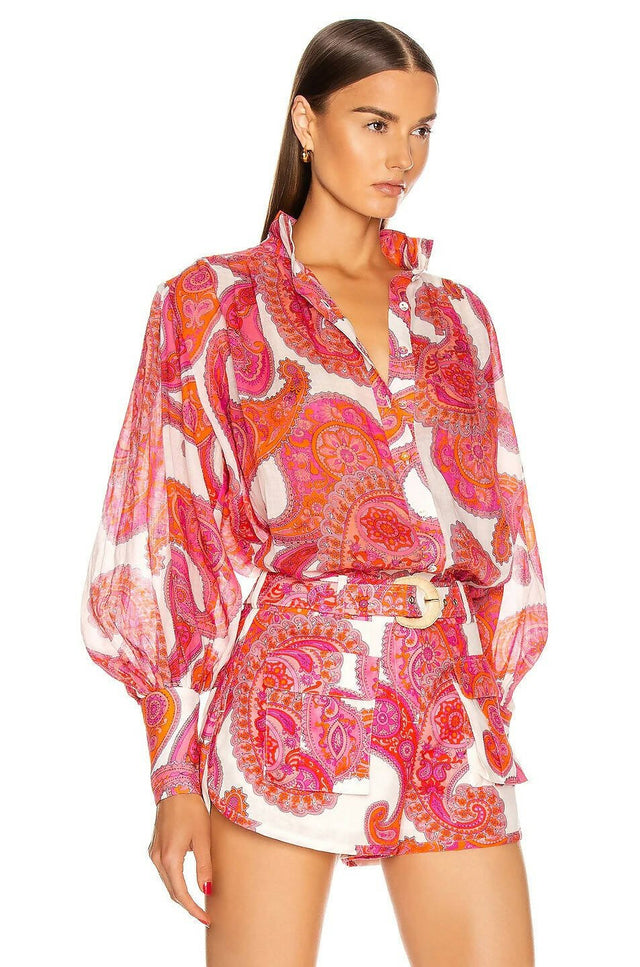 Zimmermann - Zimmermann Peggy Billow Blouse and Safari Pocket Short in Magenta Ivory Paisley