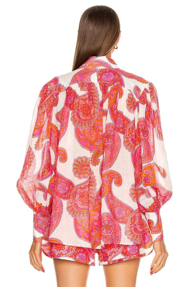 Zimmermann - Zimmermann Peggy Billow Blouse and Safari Pocket Short in Magenta Ivory Paisley