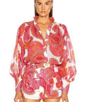 Zimmermann - Zimmermann Peggy Billow Blouse and Safari Pocket Short in Magenta Ivory Paisley