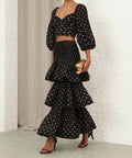 Zimmermann Pleated Draped Bodice and Tiered Midi Skirt in Black Dot - Outfit Sets