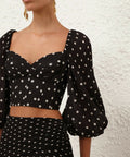 Zimmermann Pleated Draped Bodice and Tiered Midi Skirt in Black Dot - Outfit Sets