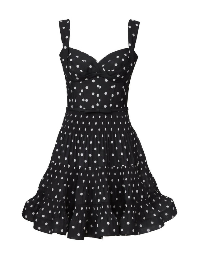 Zimmermann Pleated Draped Mini Dress in Black Dot - Dresses