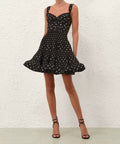 Zimmermann Pleated Draped Mini Dress in Black Dot - Dresses