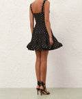 Zimmermann Pleated Draped Mini Dress in Black Dot - Dresses