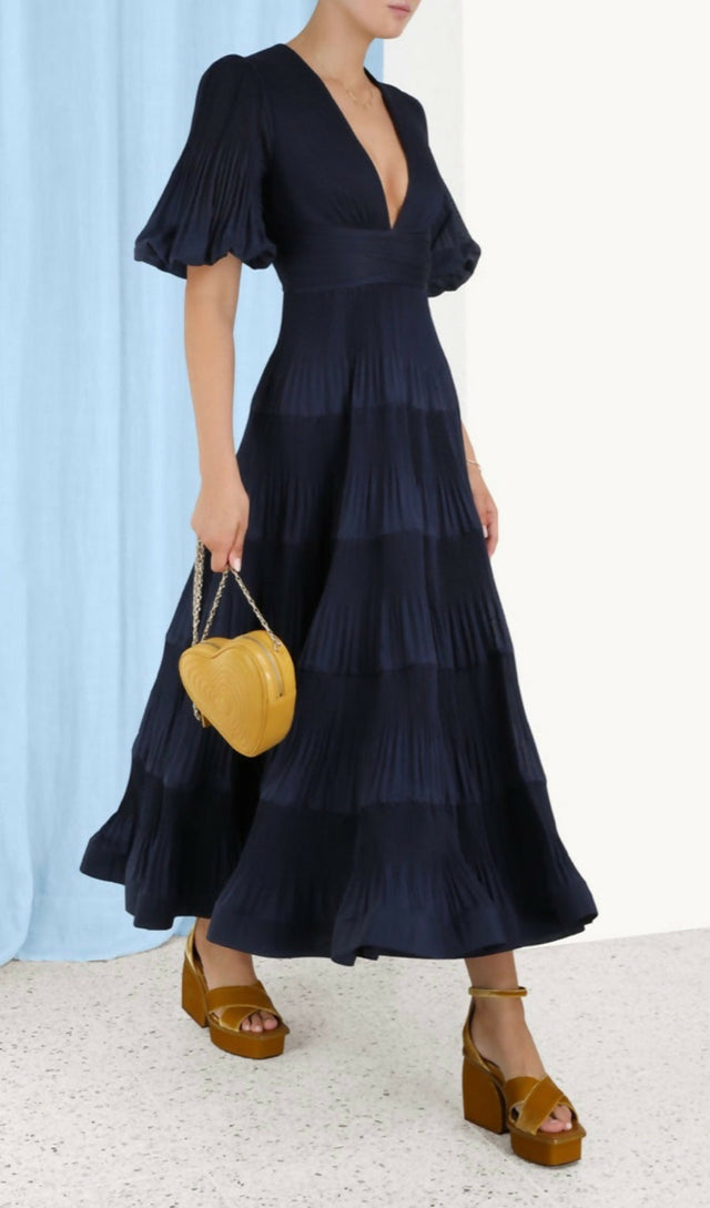 Zimmermann Pleated Midi Dress in Navy Zimmermann Pleated Midi Dress in Navy