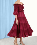 Zimmermann Pleated Off Shoulder Midi Berry Size 2 - Dresses