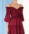 Zimmermann Pleated Off Shoulder Midi Berry Size 2 - Dresses