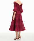 Zimmermann Pleated Off Shoulder Midi Berry Size 2 - Dresses