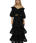 Zimmermann Pleated Off the Shoulder Top and Ruffle Tiered Skirt Set - 12 / Black - Outfit Sets