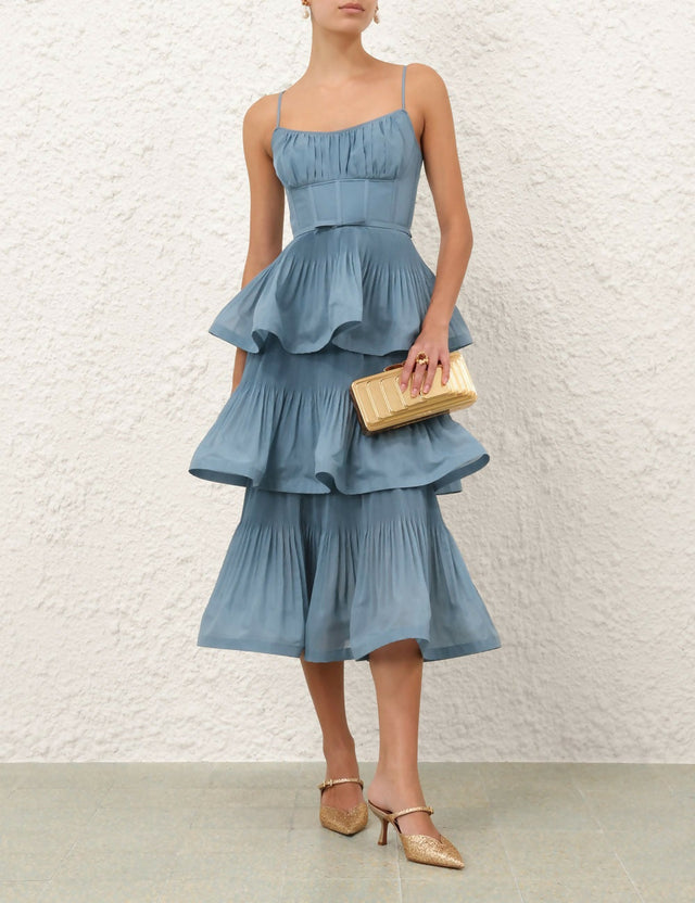 Zimmermann Pleated Tiered Midi Deep Blue Size / AU 8 - 8 / Blue - Dresses