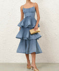 Zimmermann Pleated Tiered Midi Dress - 10 / Blue - Dresses