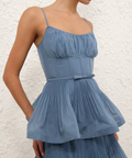 Pleated Tiered Midi Dress