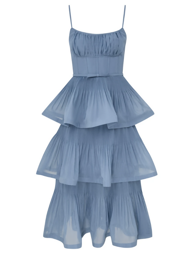 Pleated Tiered Midi Dress