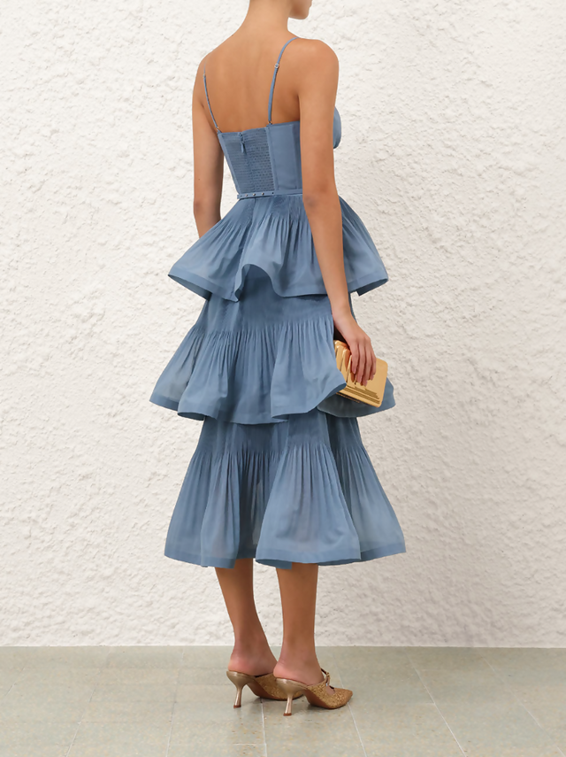 Pleated Tiered Midi Dress