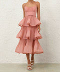 Zimmermann Pleated Tiered Midi Dress Dusty Pink Size / AU 6 - 6 / Pink - Dresses