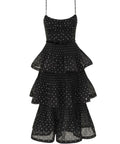 Zimmermann Pleated Tiered Midi Dress in Black/Cream Polka Dot - 12 / Black - Dresses