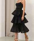 Zimmermann Pleated Tiered Midi Dress in Black/Cream Polka Dot - 12 / Black - Dresses