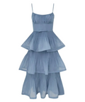 Zimmermann Pleated Tiered Midi Dress in Deep Blue - Dresses