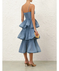 Zimmermann Pleated Tiered Midi Dress in Deep Blue - Dresses